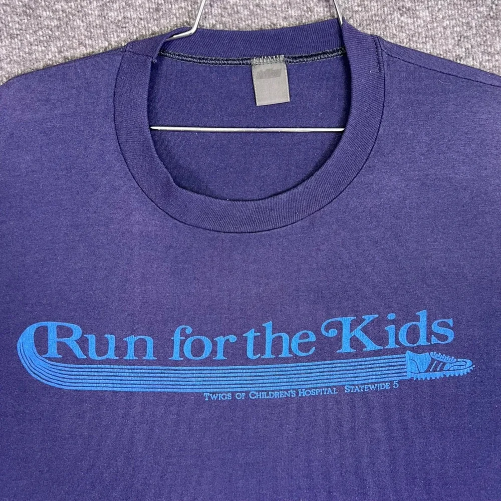 Vintage 80s Run for the Kids Shirt Unisex L Purple Single Stitch Charity Retro